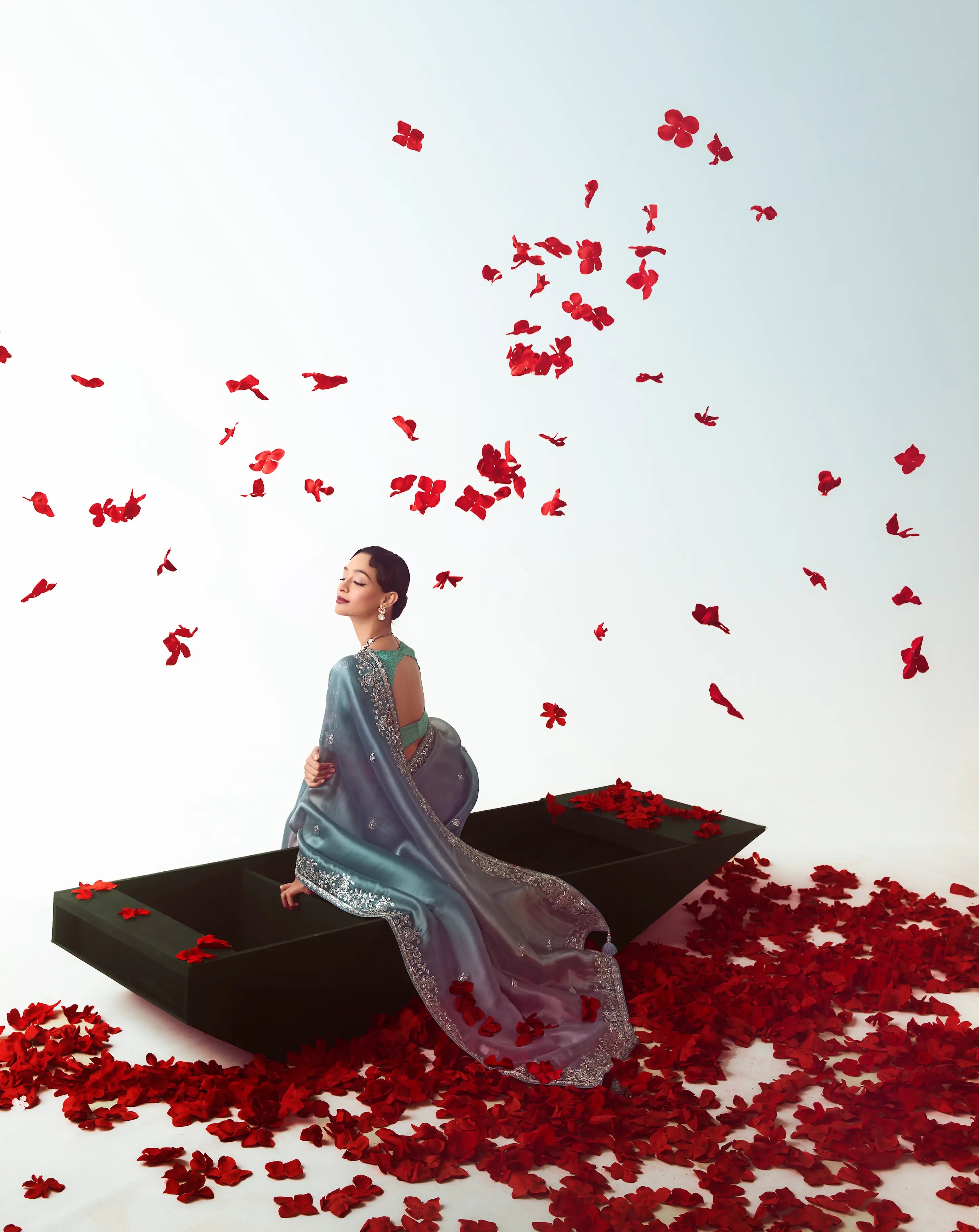 Blue Multicolor Party Wear Saree With Embroidery & Hand Work - qivii