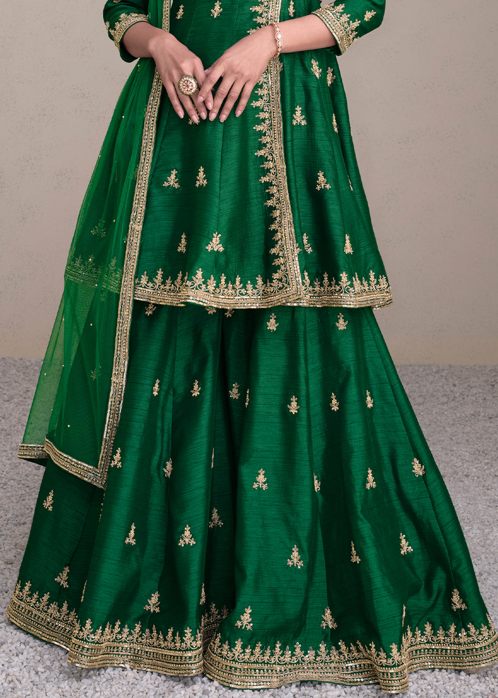 Forest Green Silk Embroidered Designer Suit