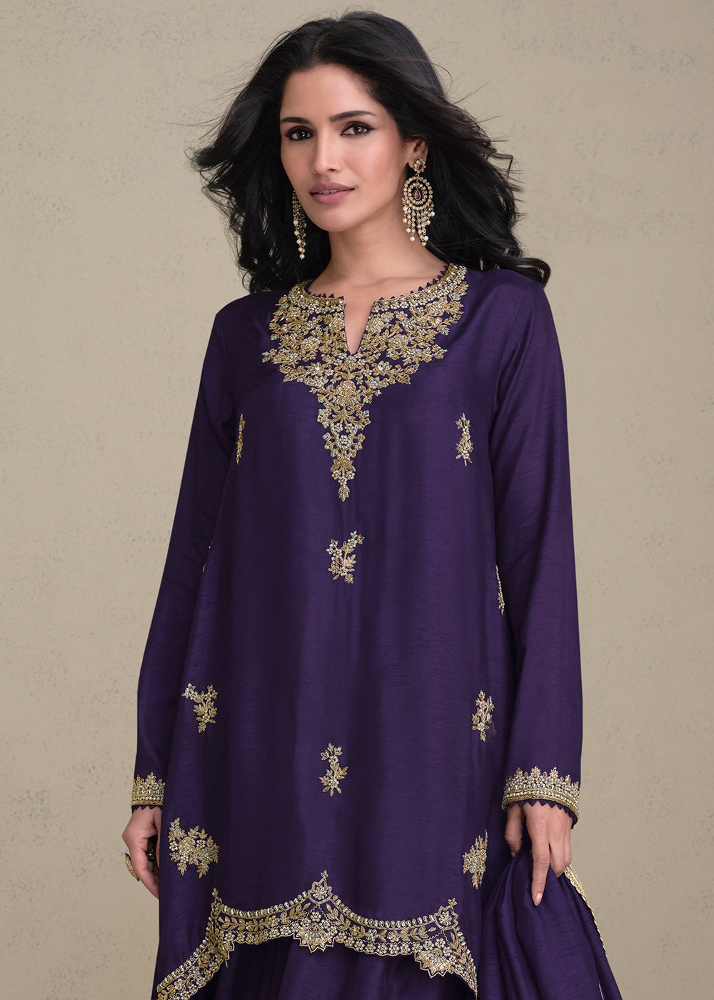 Indigo Purple Silk Embroidered Designer Suit