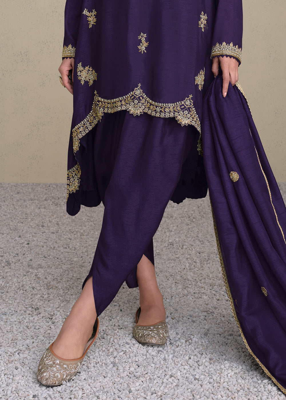 Indigo Purple Silk Embroidered Designer Suit