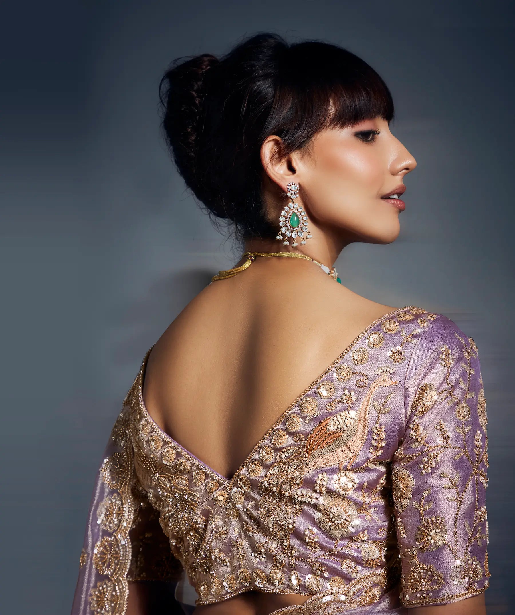 Lavender Organza Tissue Khatli Work Saree - qivii