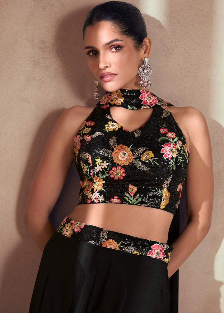 Jade Black Designer Embroidered Top & Plazzo Set