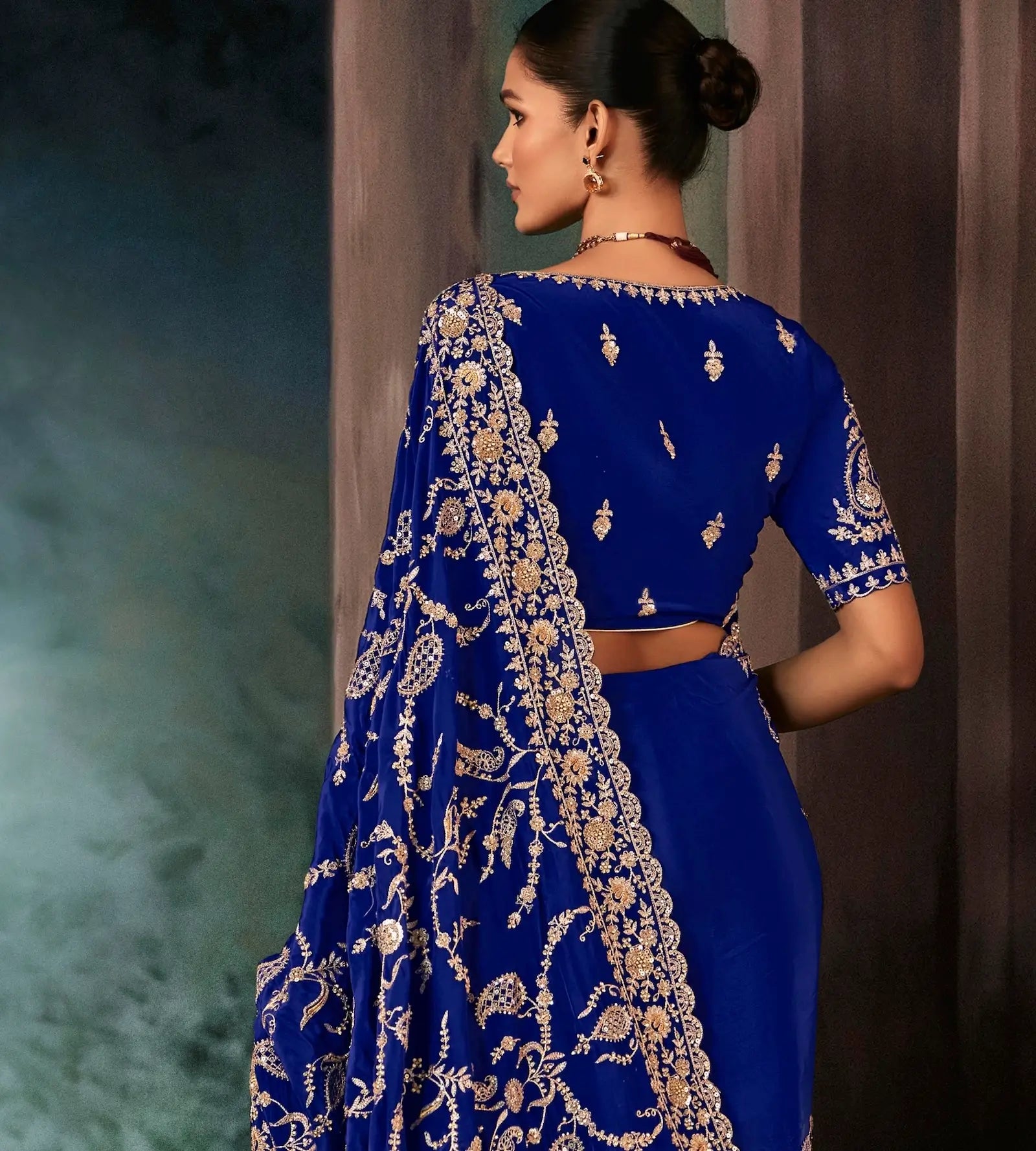 Royal Blue Bridal Saree With Aari & Hand Work