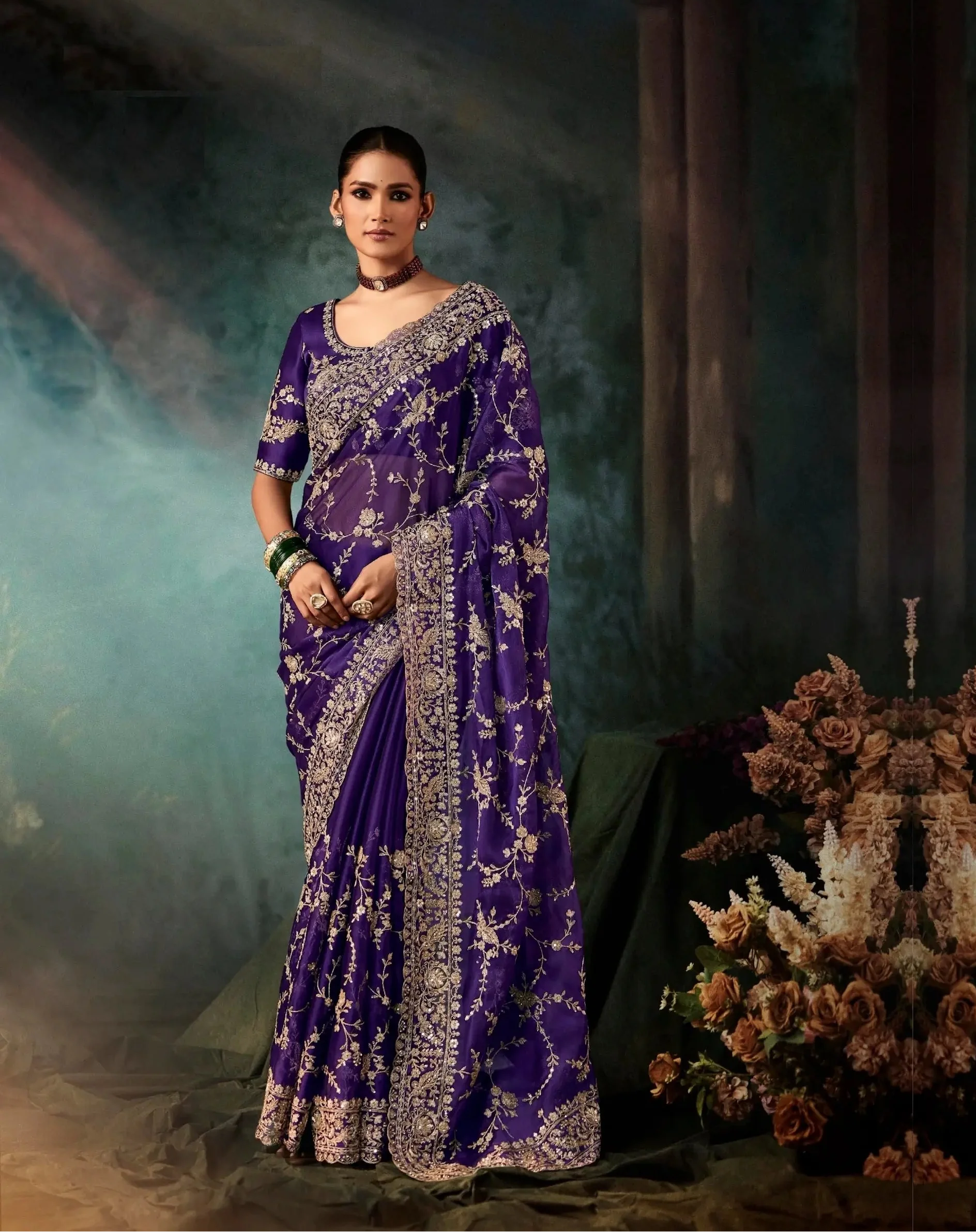 Midnight Purple Bridal Saree With Aari & Hand Work