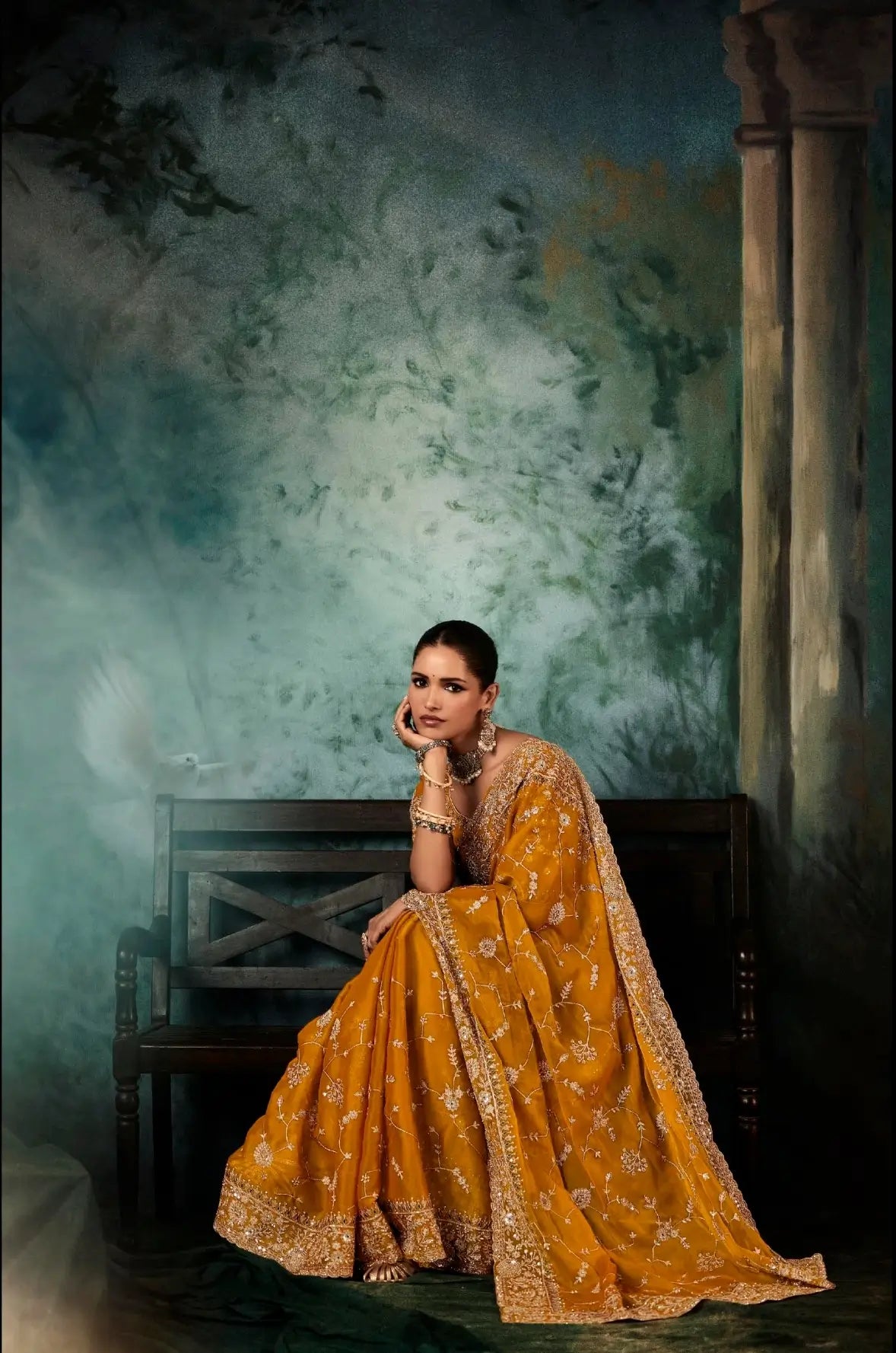 Dusty Orange Saree With Aari & Hand Work