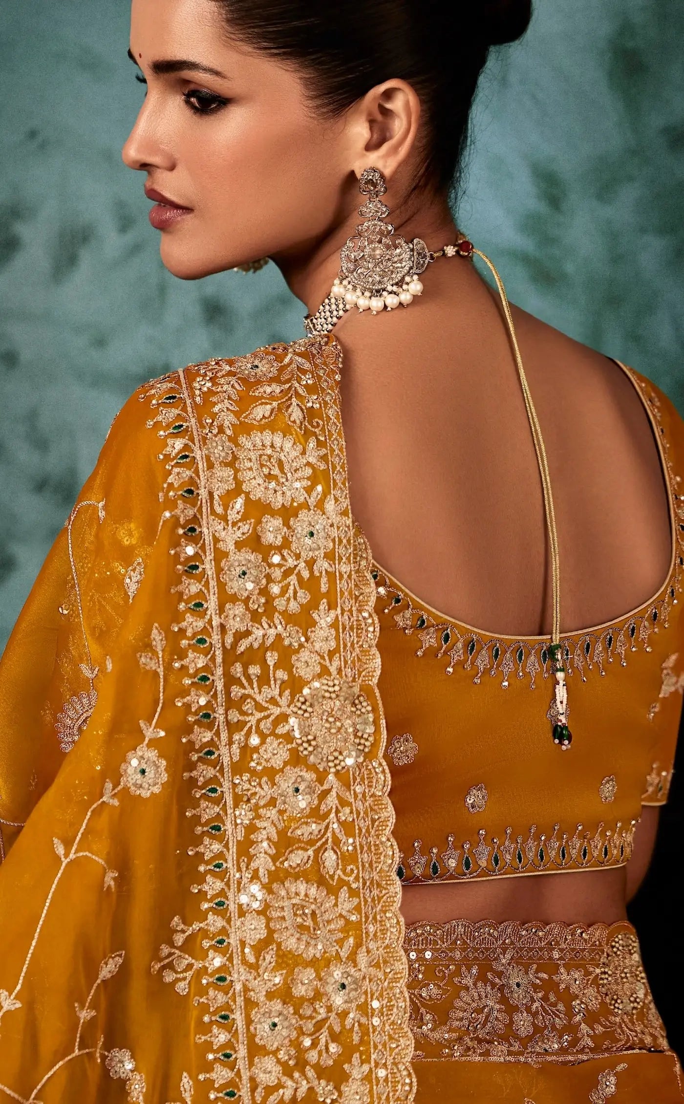 Dusty Orange Saree With Aari & Hand Work