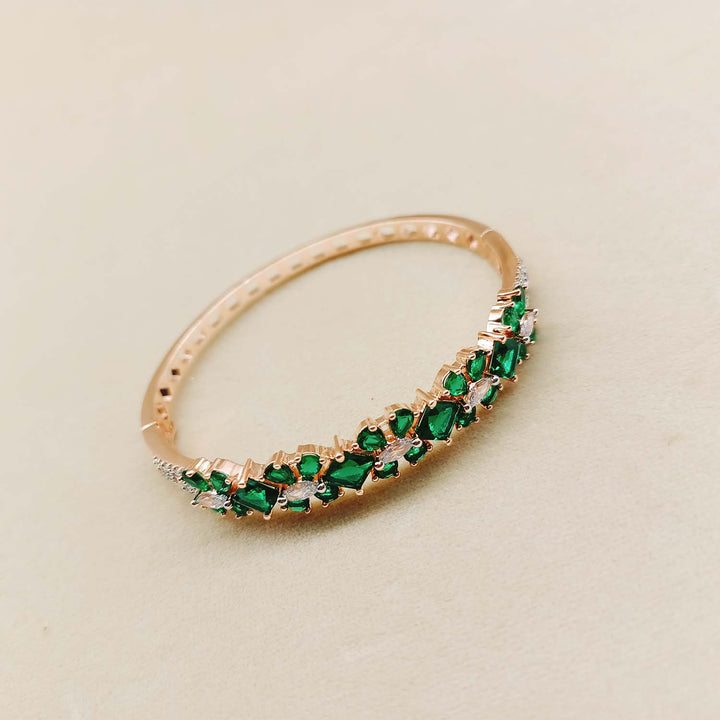 Vasu Emerald Green Stones Rose Plated American Diamond Bracelet