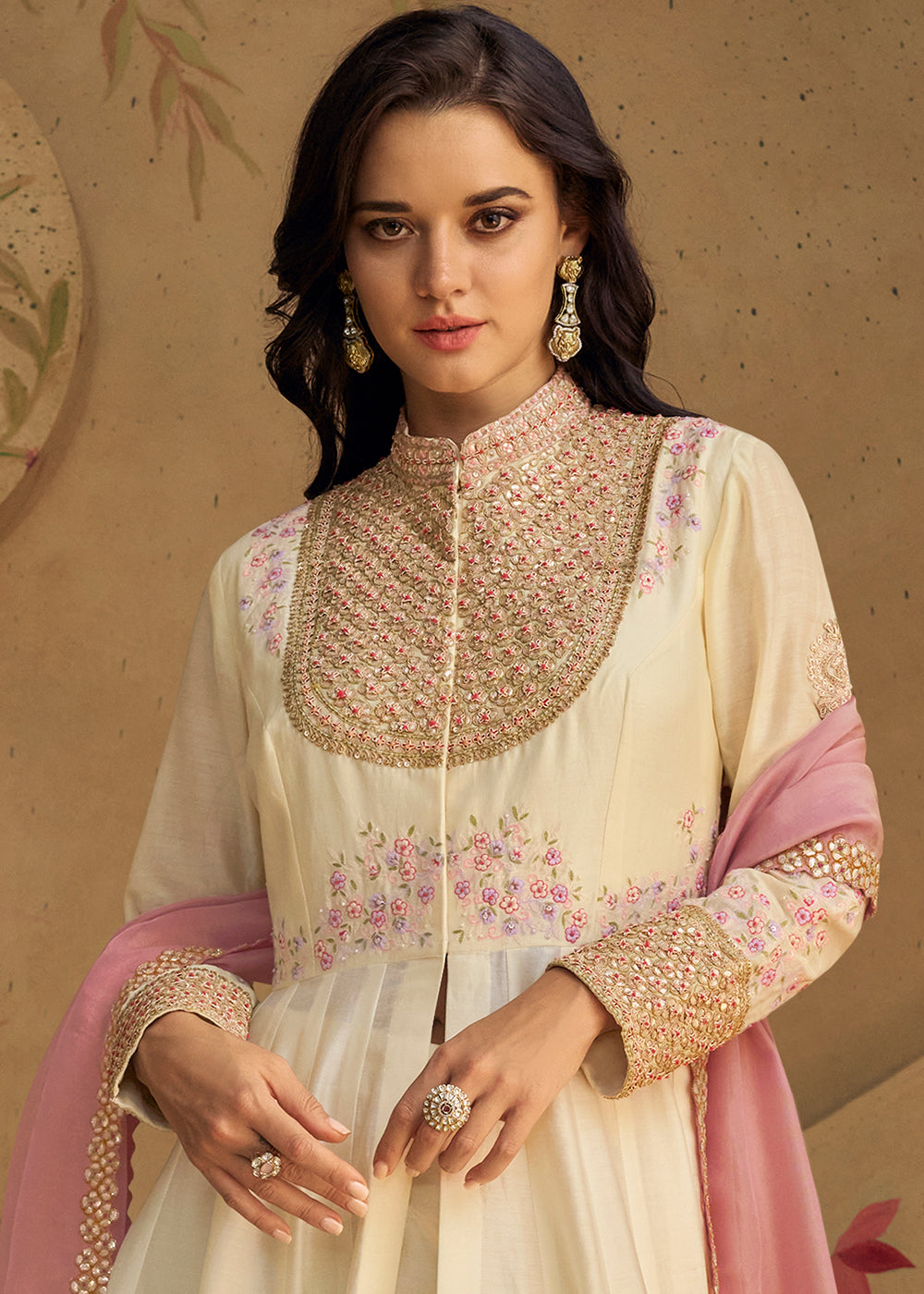 Parchment White Embroidered Silk Suit