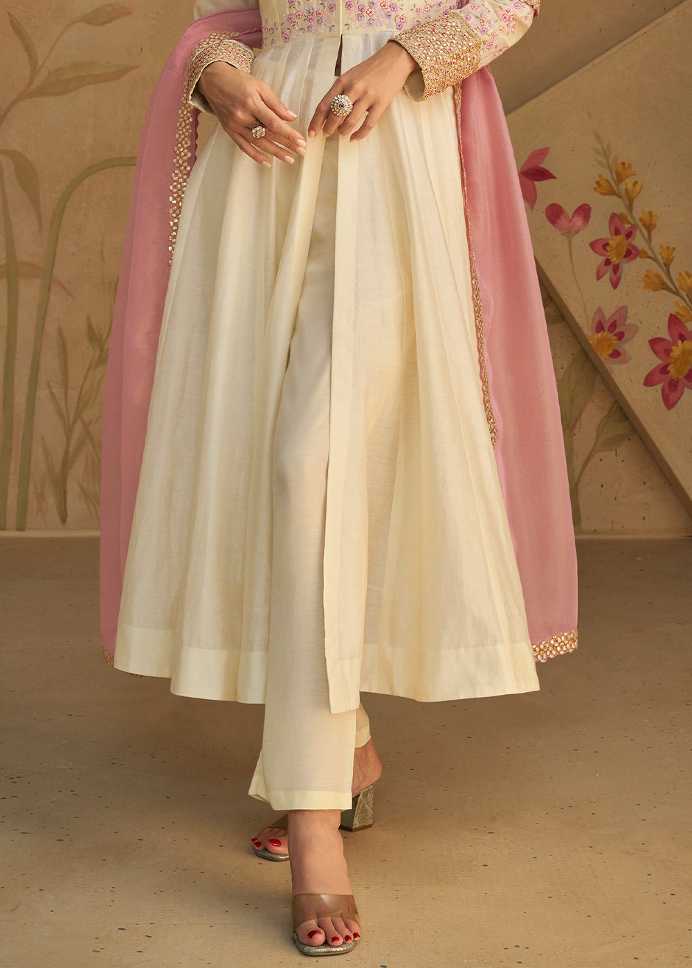 Parchment White Embroidered Silk Suit