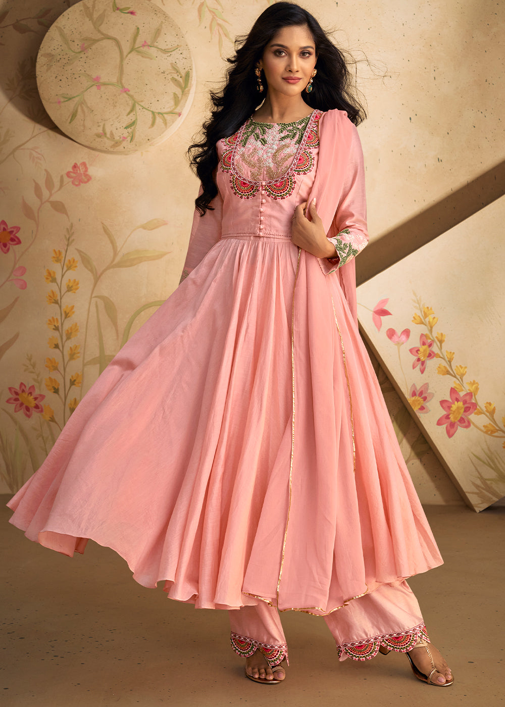 Blush Pink Embroidered Silk Suit - qivii