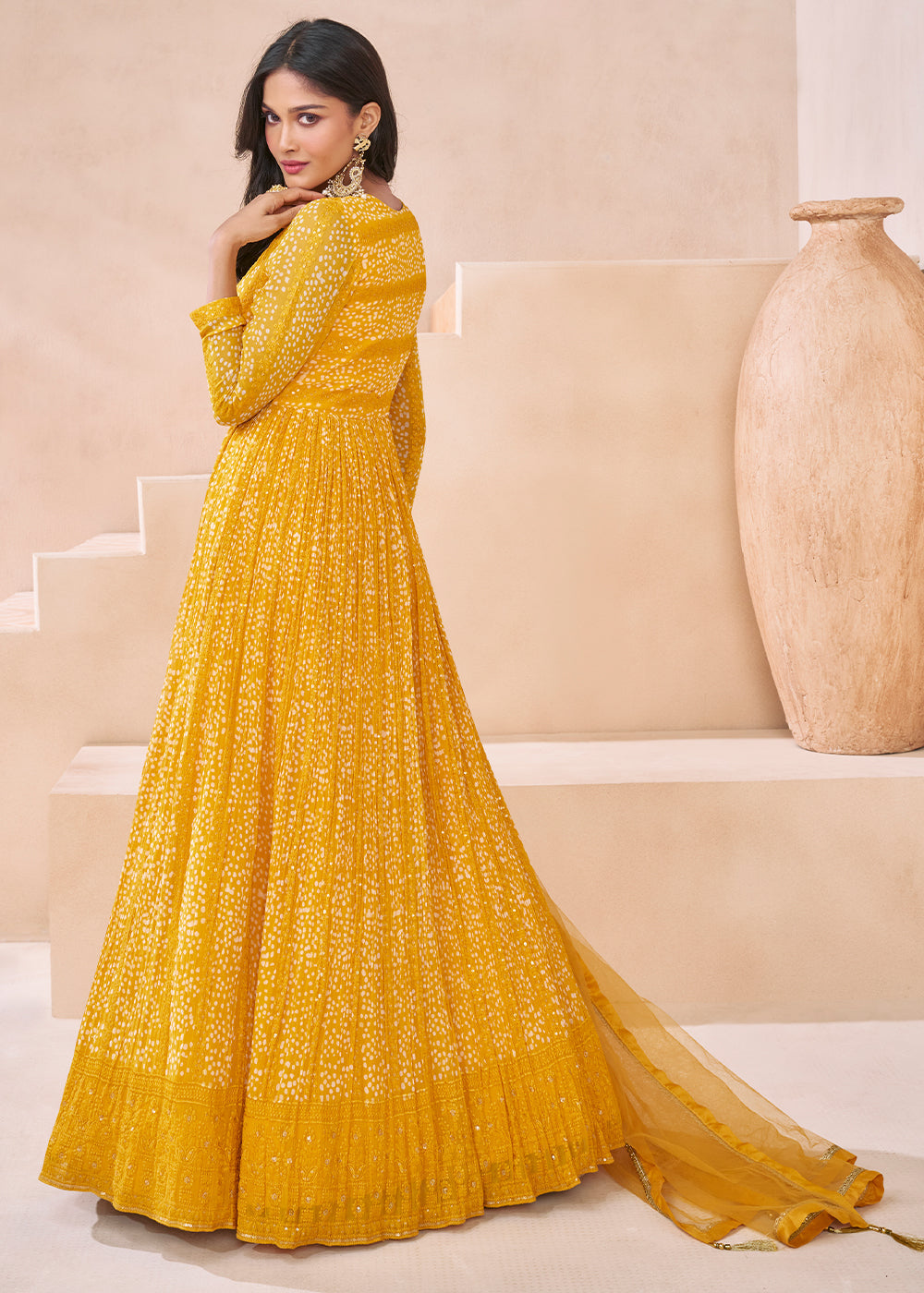 Butterscotch Yellow Embroidered Georgette Anarkali Suit