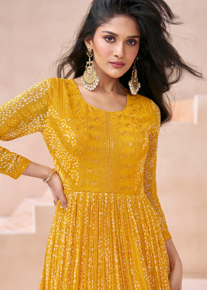 Butterscotch Yellow Embroidered Georgette Anarkali Suit