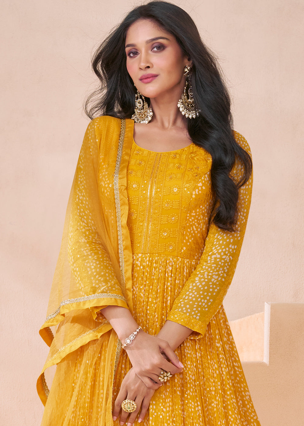 Butterscotch Yellow Embroidered Georgette Anarkali Suit