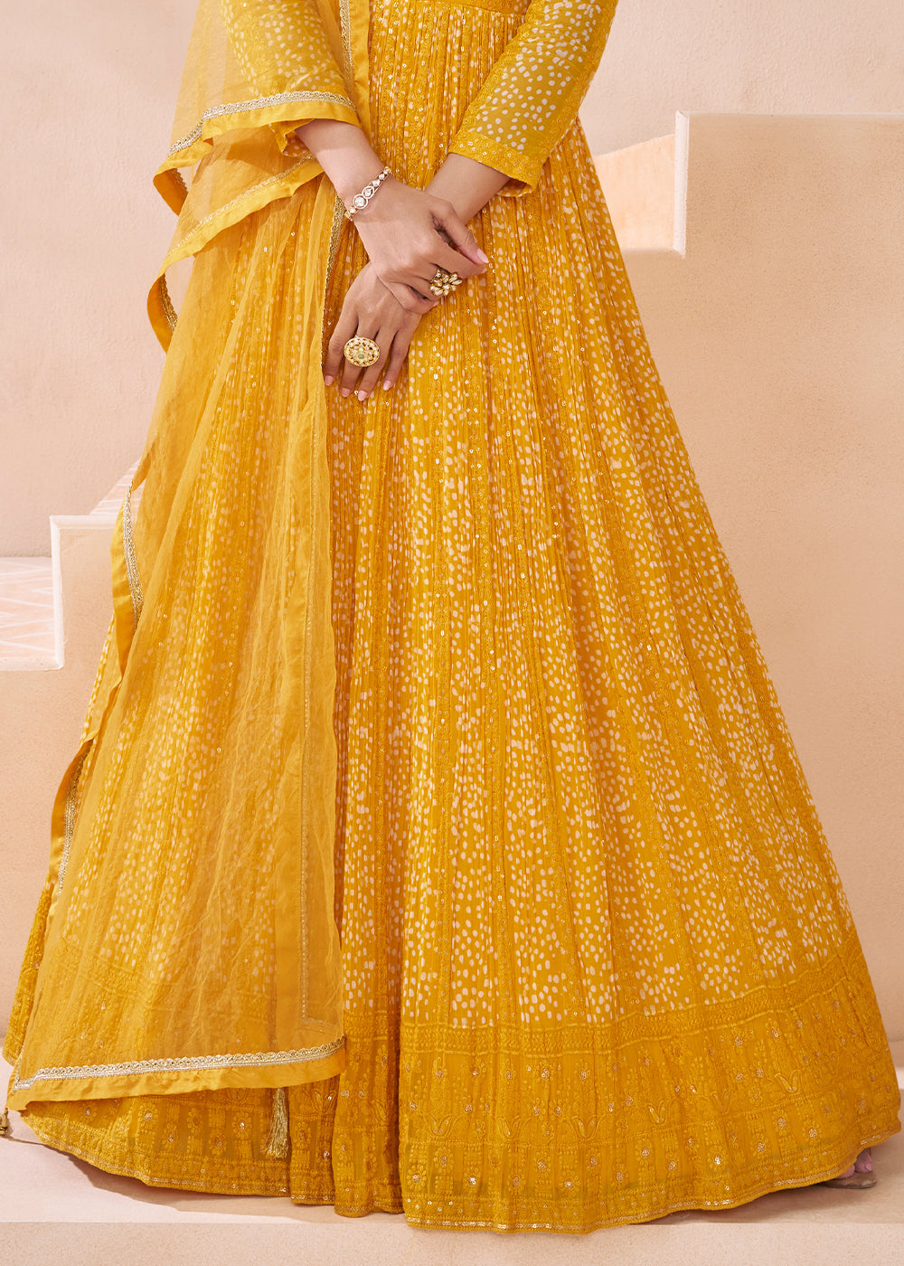 Butterscotch Yellow Embroidered Georgette Anarkali Suit