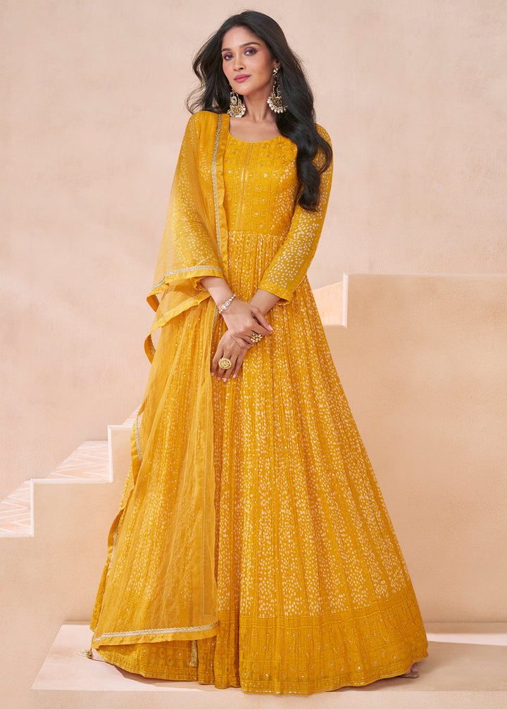 Butterscotch Yellow Embroidered Georgette Anarkali Suit