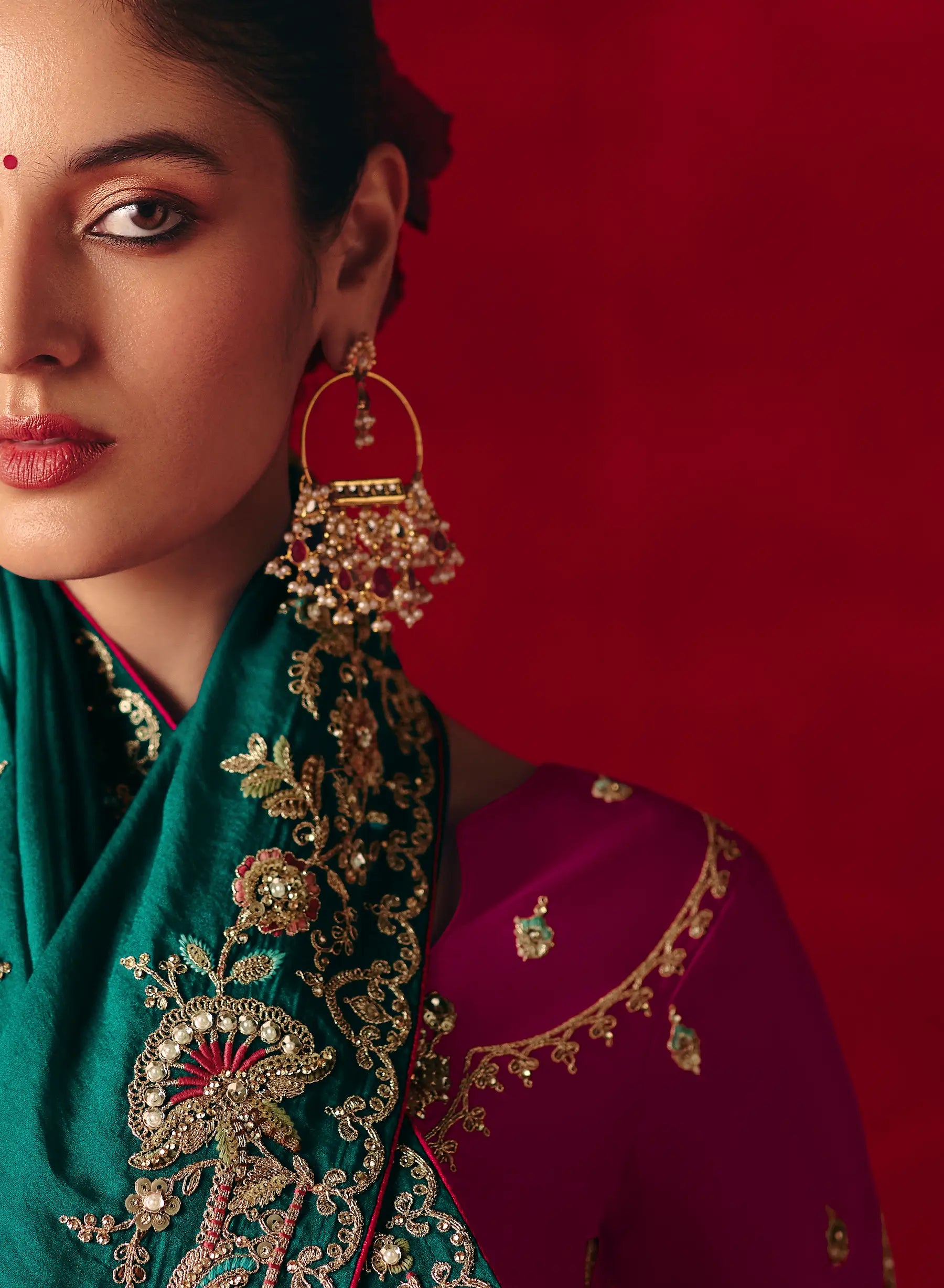 Deep Teal Heavy Embroidered Saree