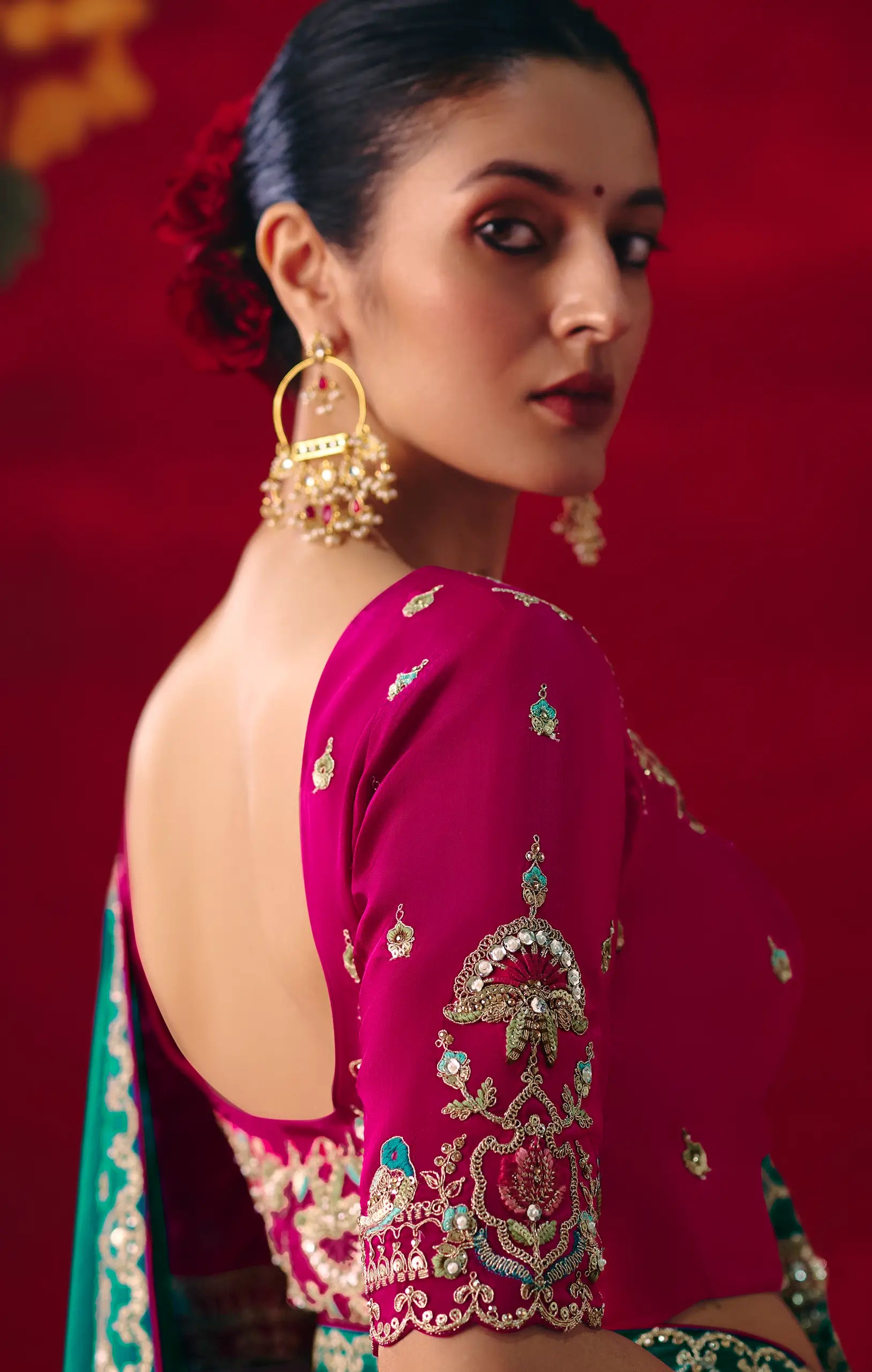 Deep Teal Heavy Embroidered Saree