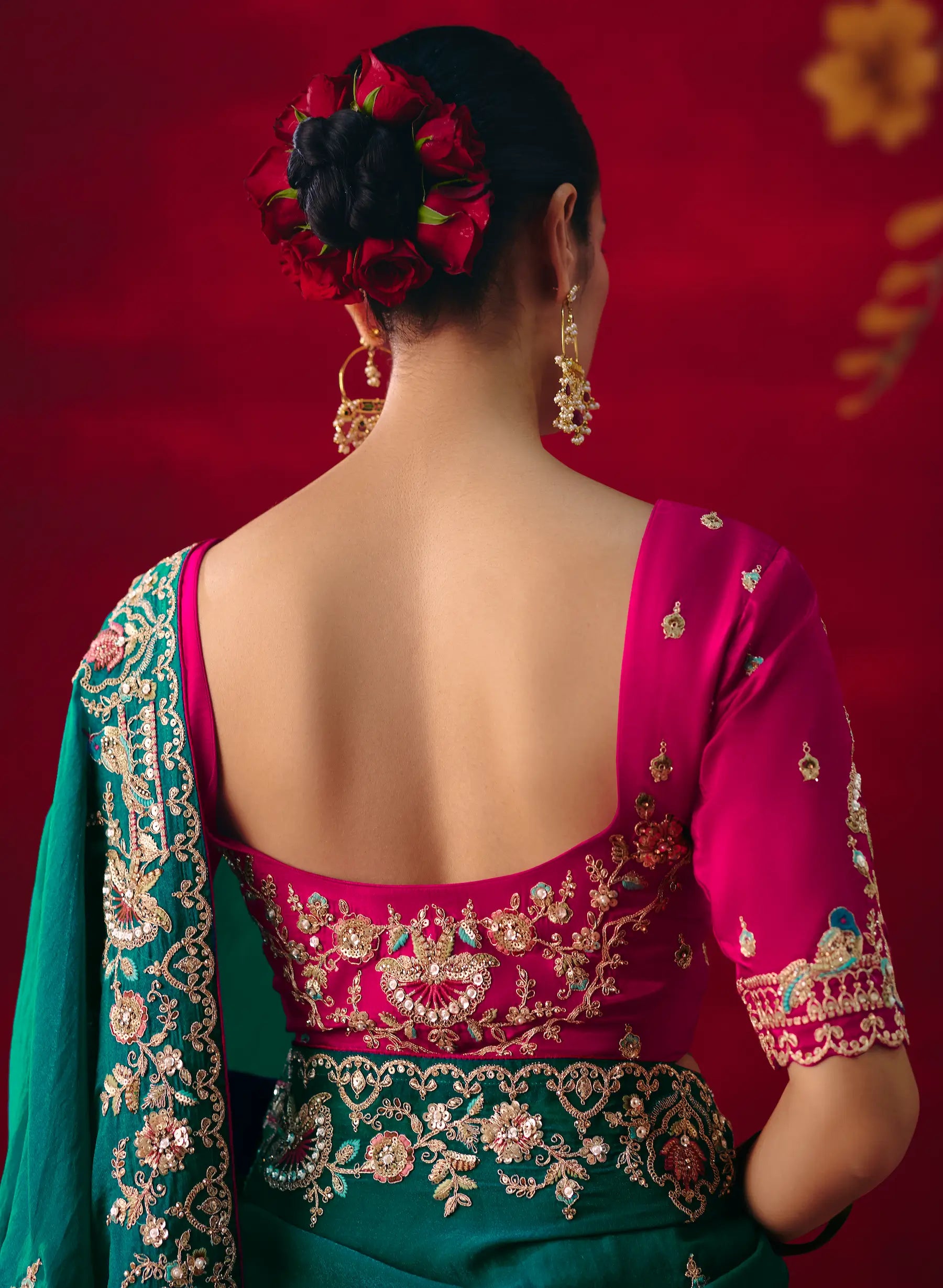 Deep Teal Heavy Embroidered Saree