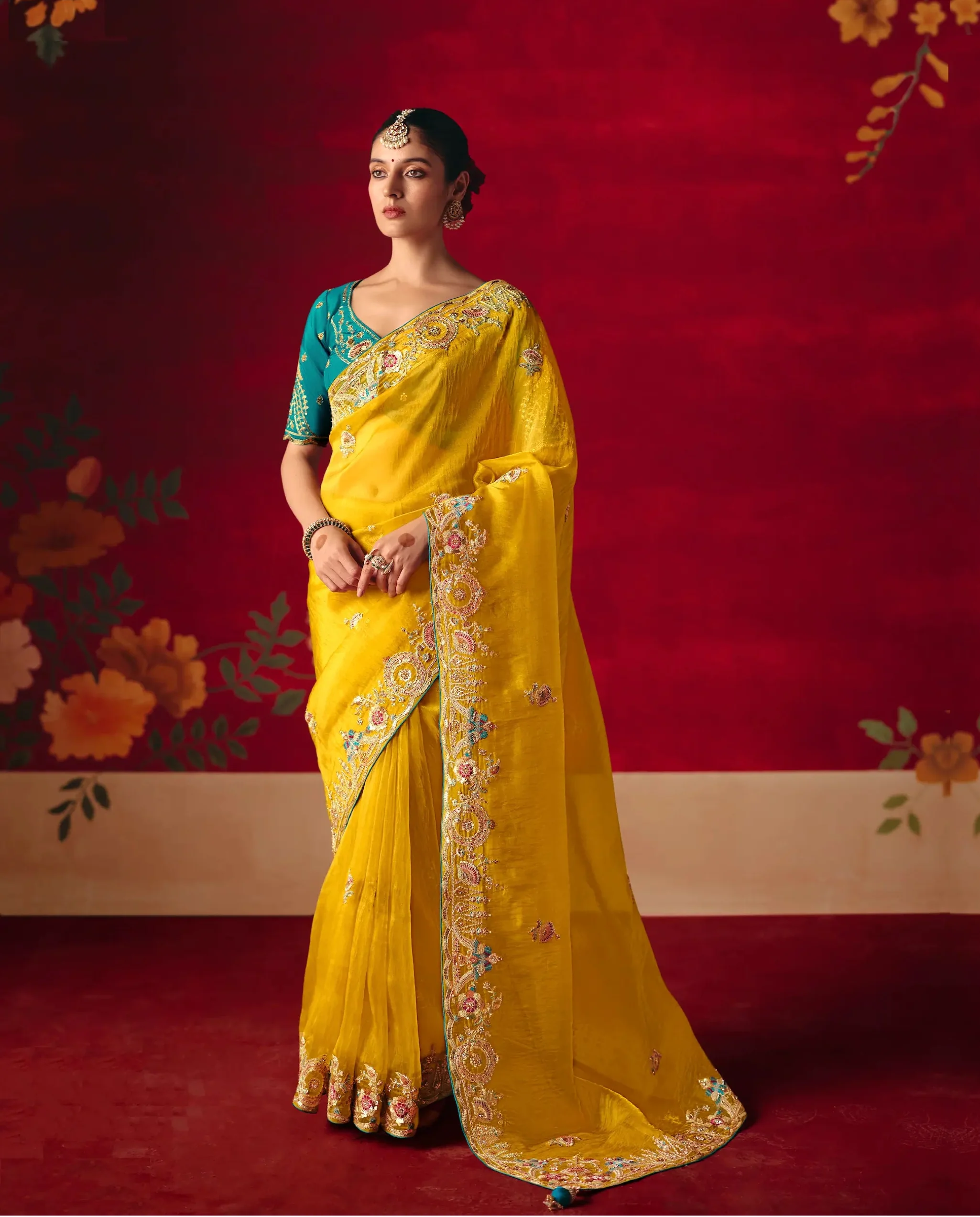 Classic Yellow Heavy Embroidered Saree