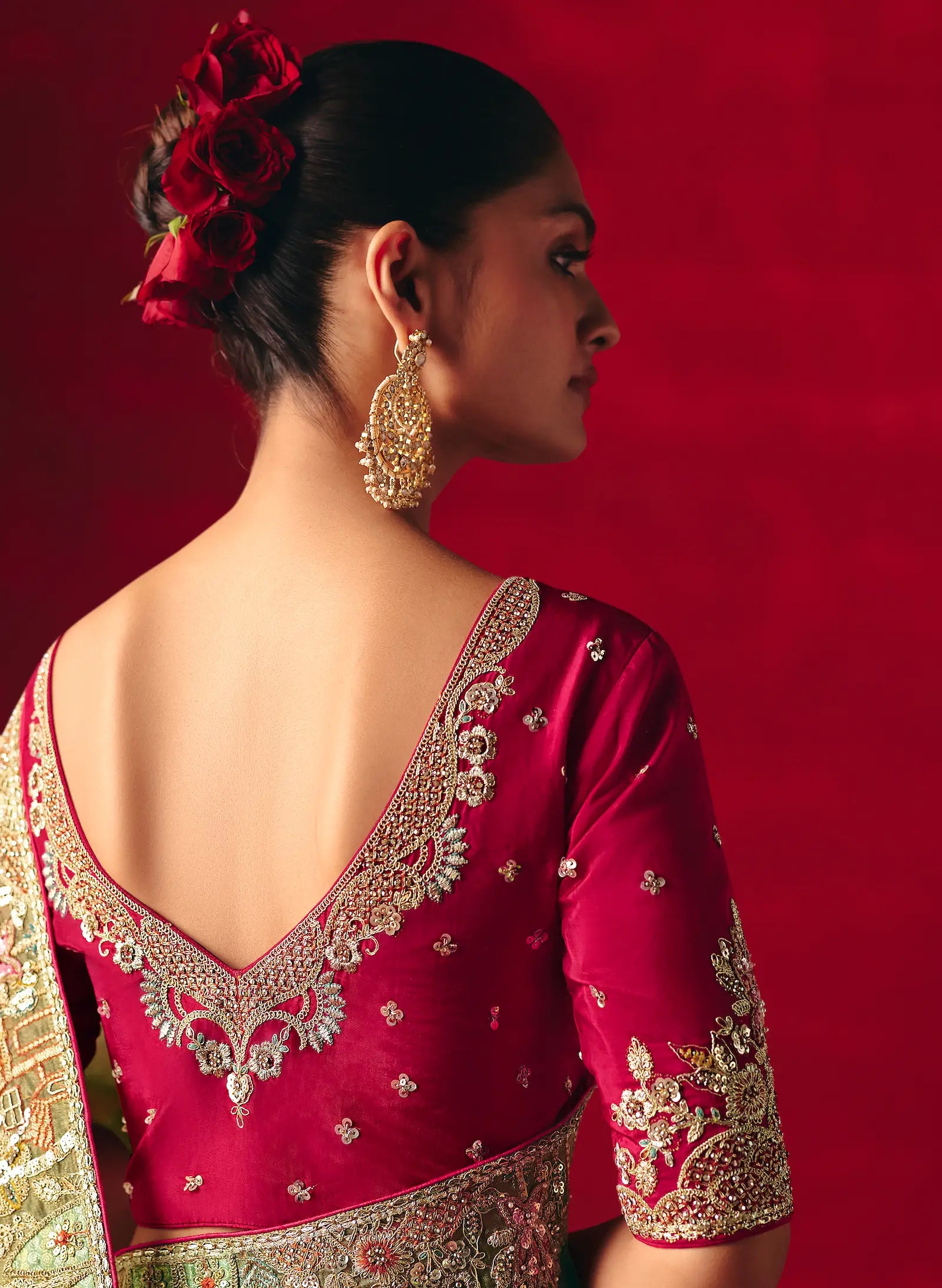 Moss Green Heavy Embroidered Saree