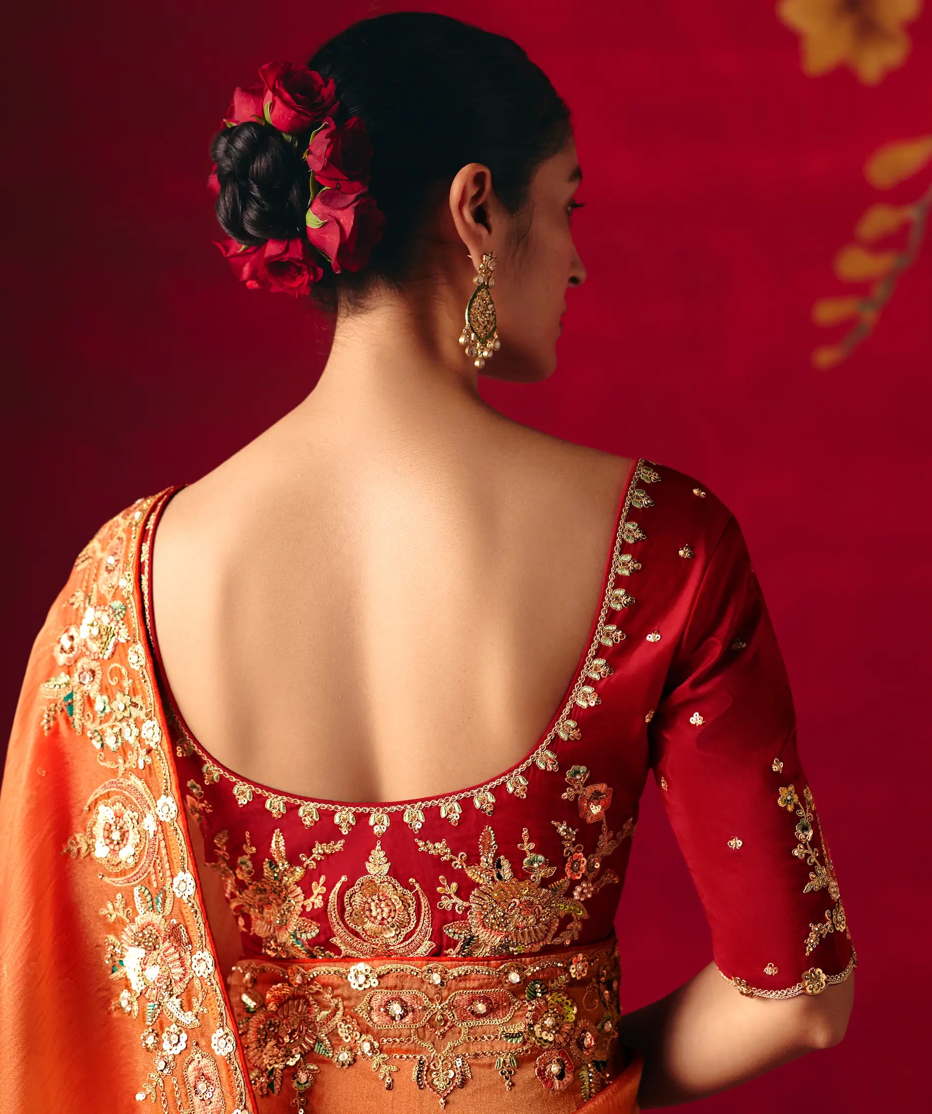 Burnt Orange Heavy Embroidered Saree