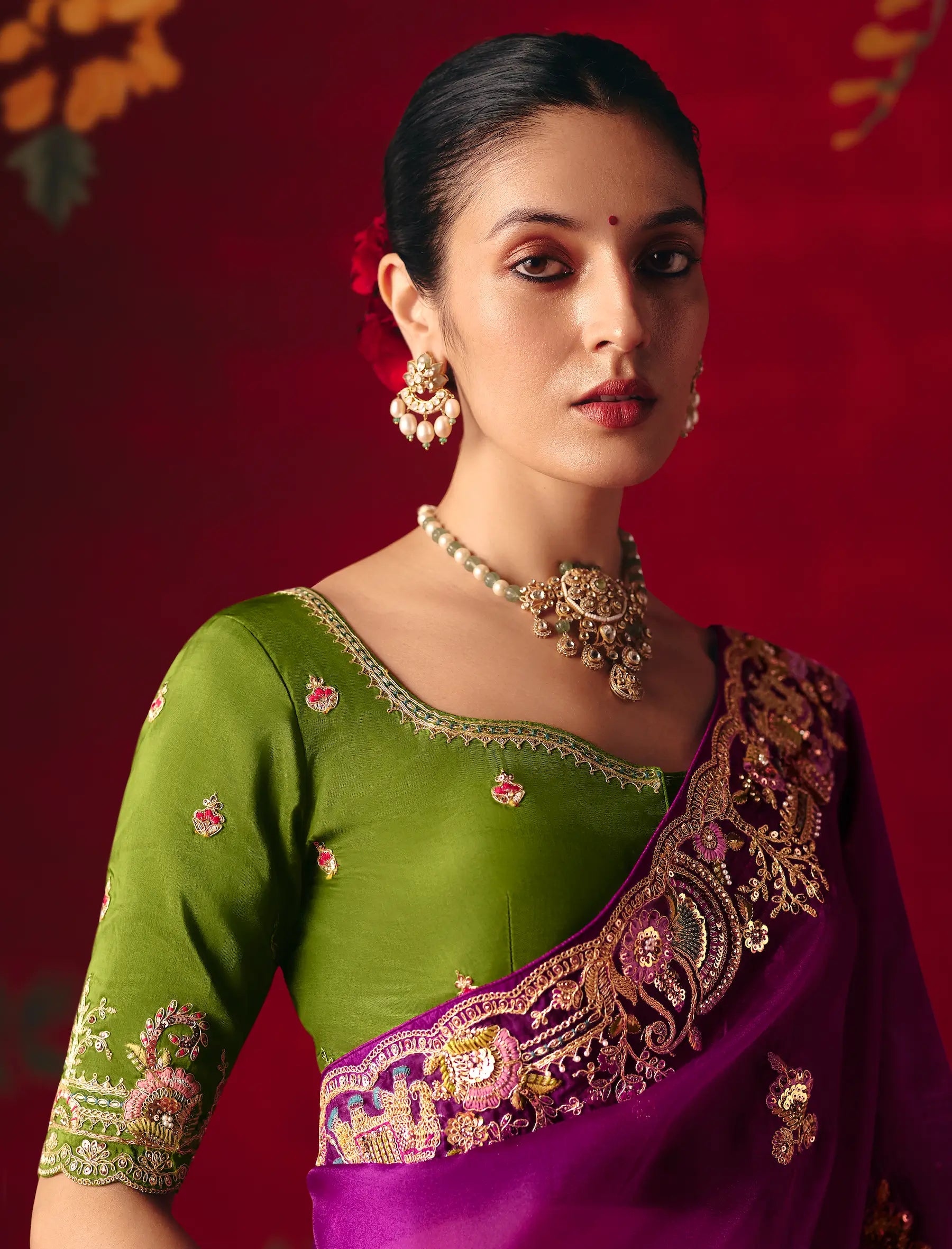 Royal Purple Heavy Embroidered Saree