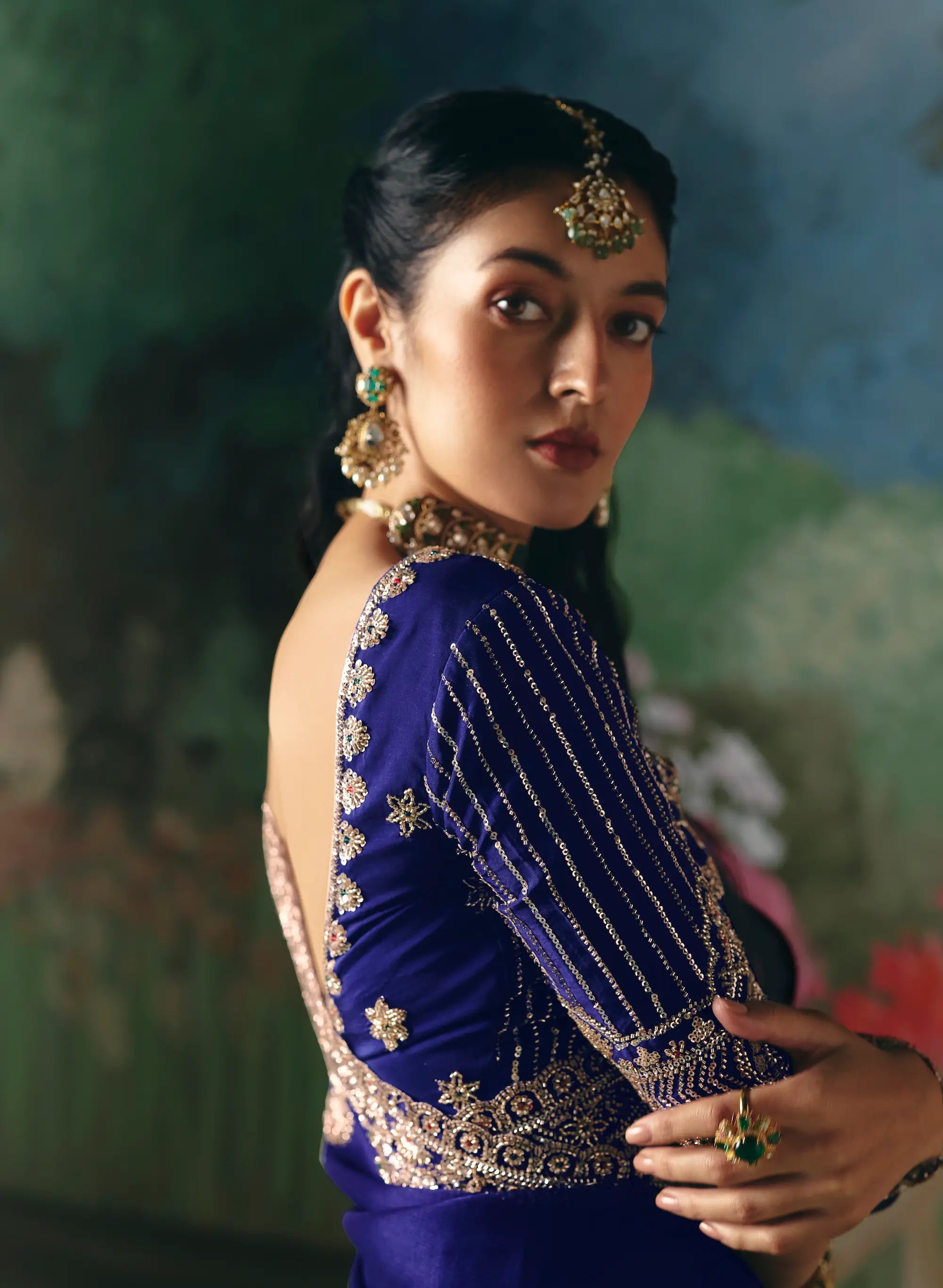 Royal Blue Sequins & Beads Embroidery Saree