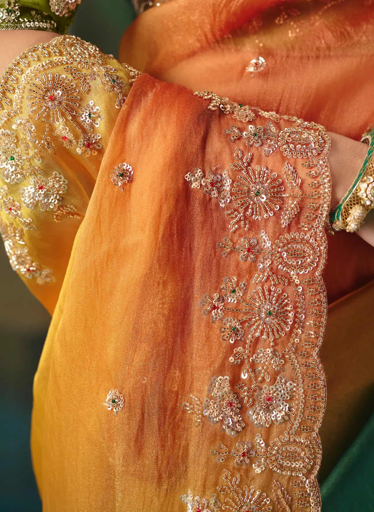 Multicolor Sequins & Beads Embroidery Saree