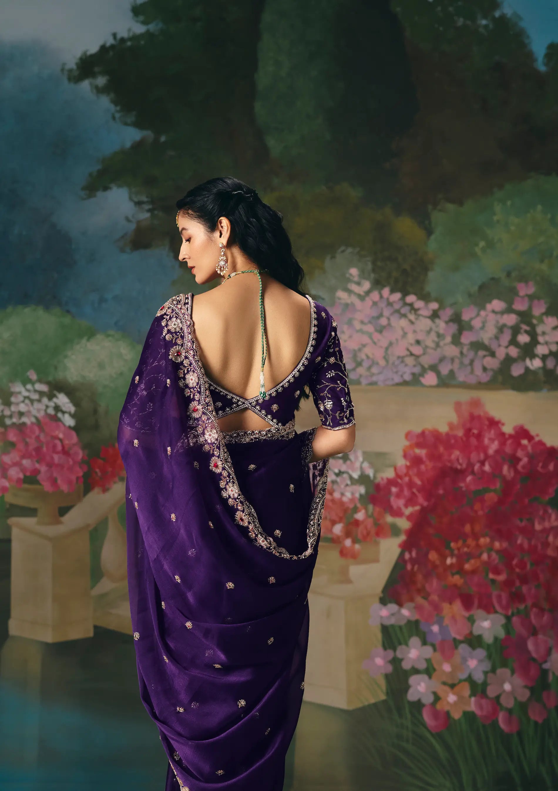 Deep Purple Sequins & Beads Embroidery Saree