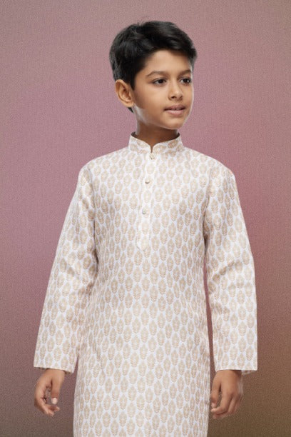Boy's Light Beige Cotton Digital Print Kurta Set