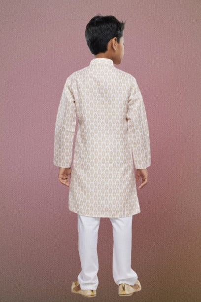 Boy's Light Beige Cotton Digital Print Kurta Set