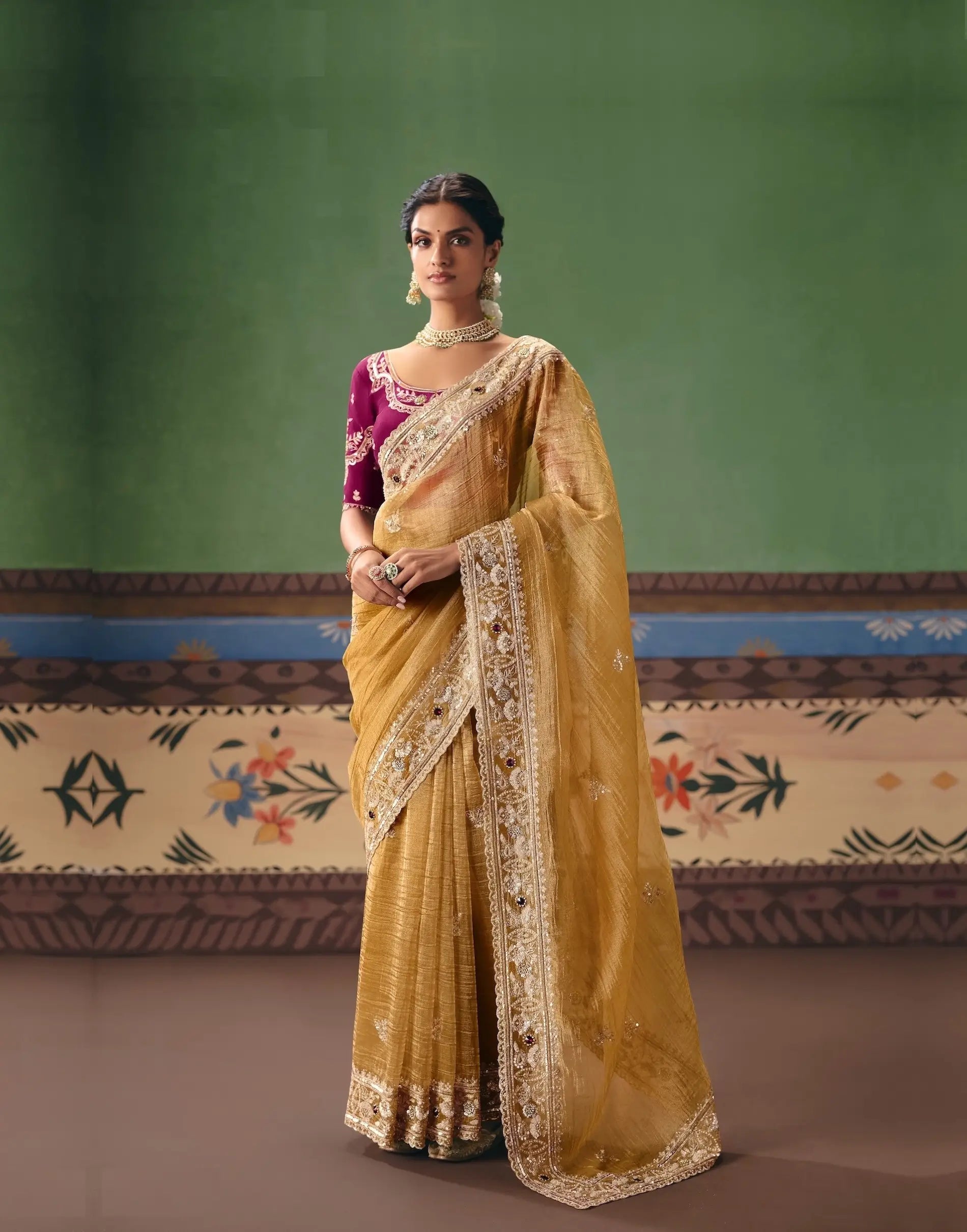Caramel Gold Heavy Embroidered Saree