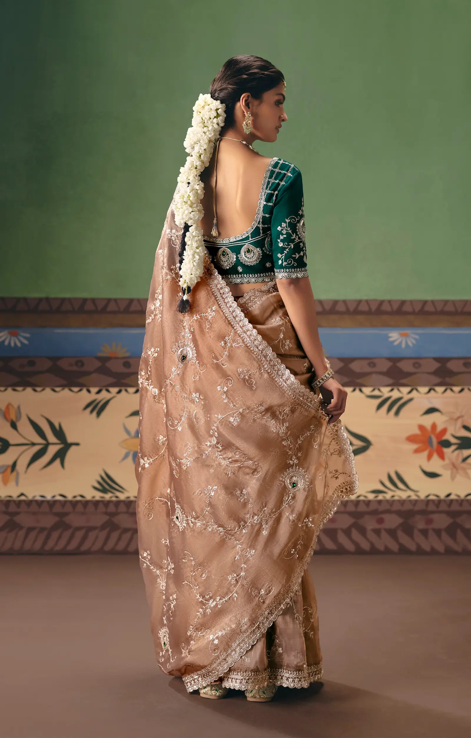 Nude Beige Heavy Embroidered Saree