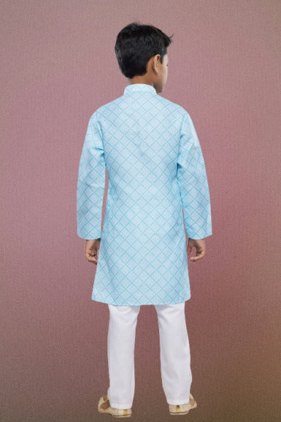 Boy's Sky Blue Cotton Digital Print Kurta Set