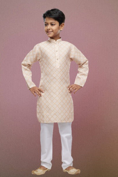 Boy's Yellow Cotton Digital Print Kurta Set