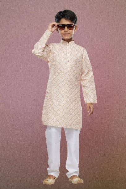 Boy's Yellow Cotton Digital Print Kurta Set
