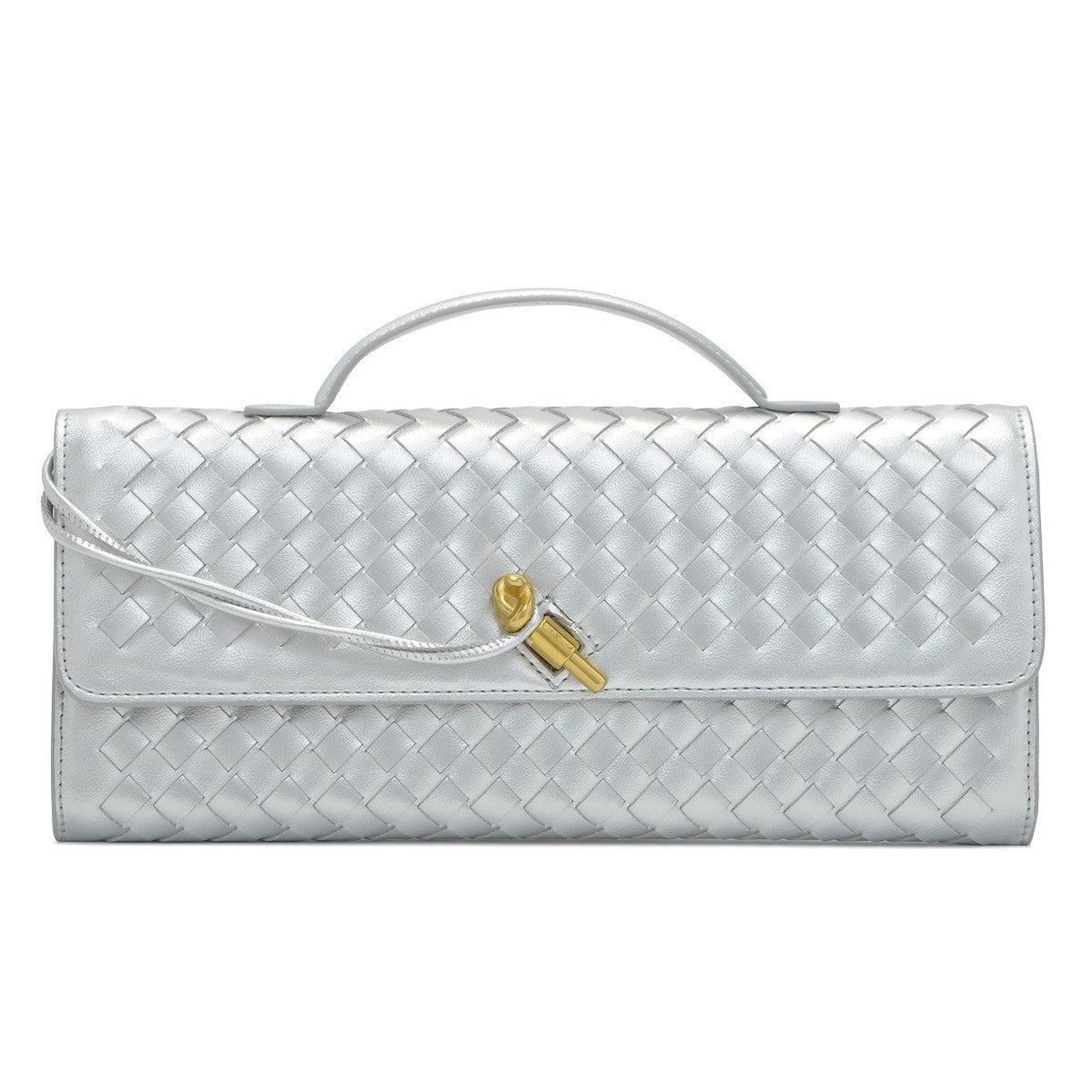Women's Celestial Baguette Clutch - Kiss-Lock Woven Minaudière with Chain Strap