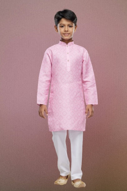Boy's Pink Cotton Digital Print Kurta Set