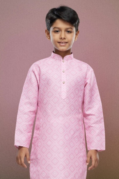 Boy's Pink Cotton Digital Print Kurta Set