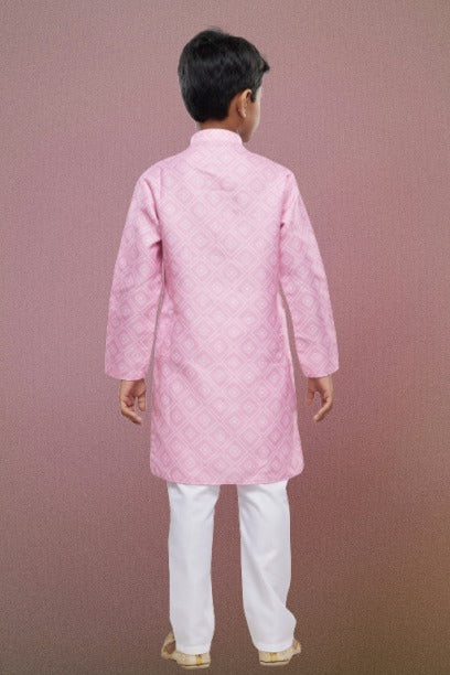 Boy's Pink Cotton Digital Print Kurta Set