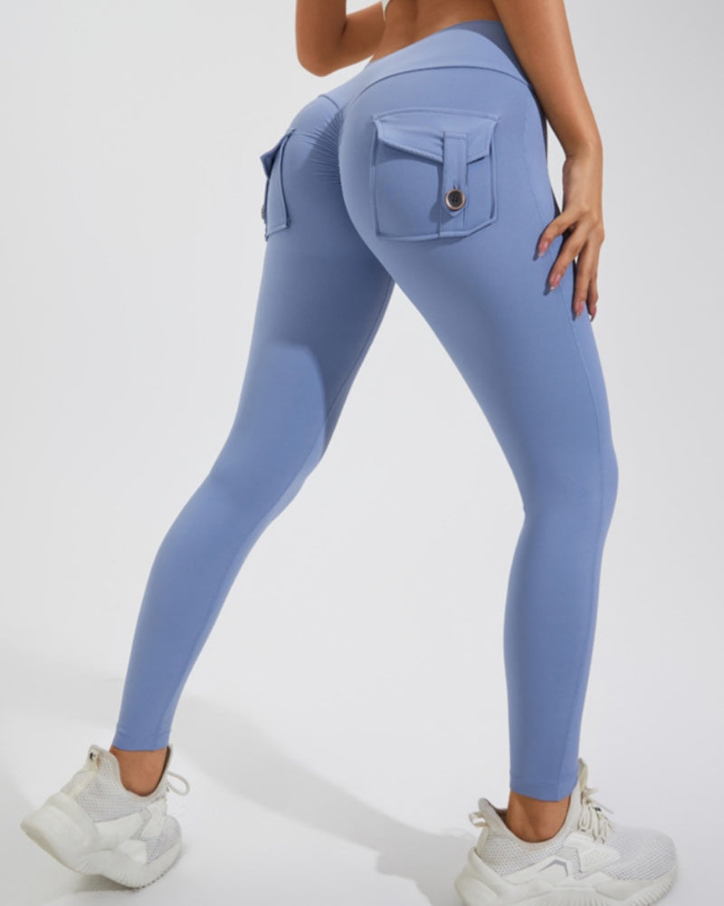 Peach Hip Fitness Leggings with Cargo Pockets  - By Qivii