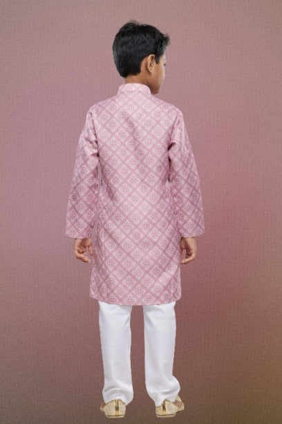 Boy's Onion Pink Cotton Digital Print Kurta Set