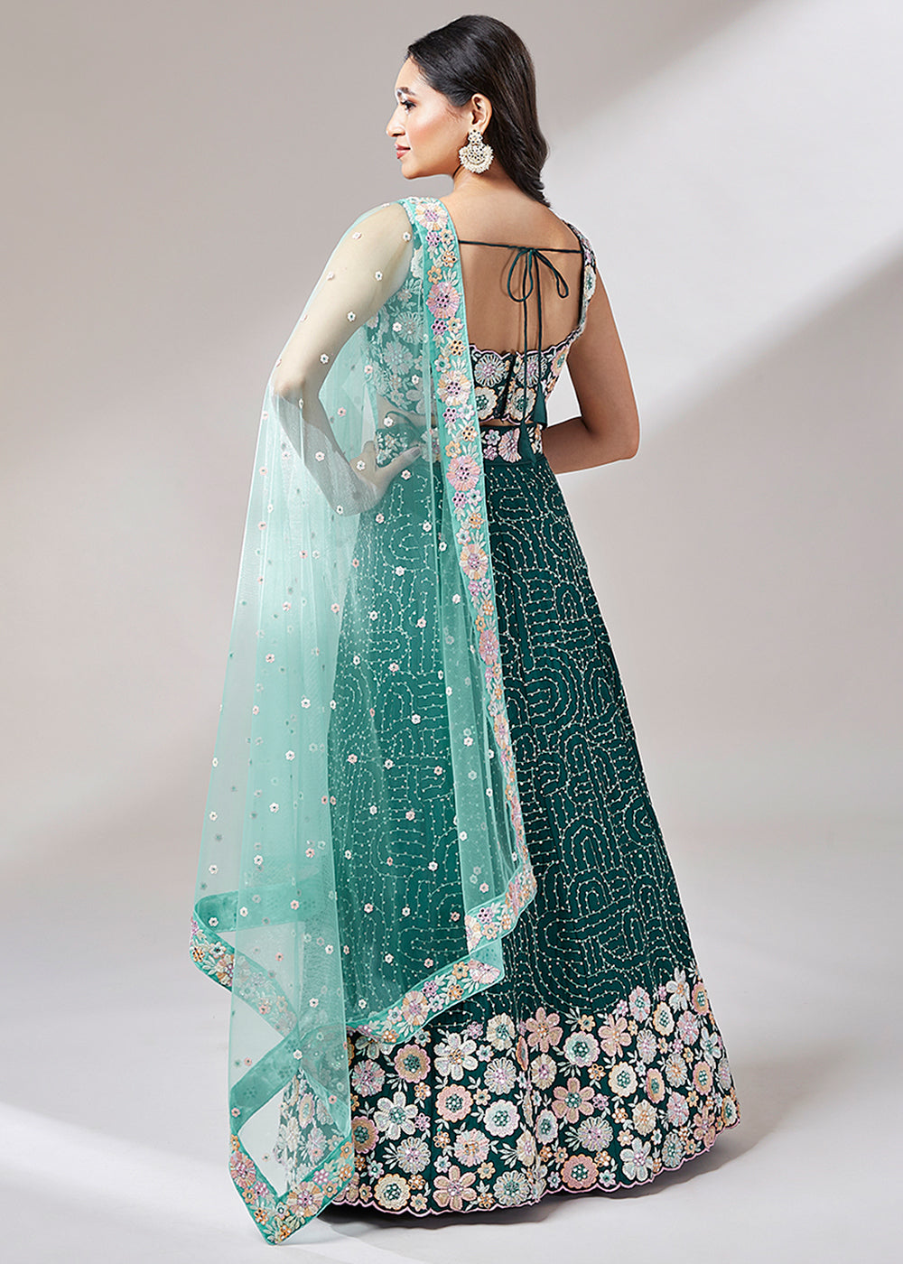 Teal Green Georgette Lehenga Choli With Heavy Sequins Embroidery Work