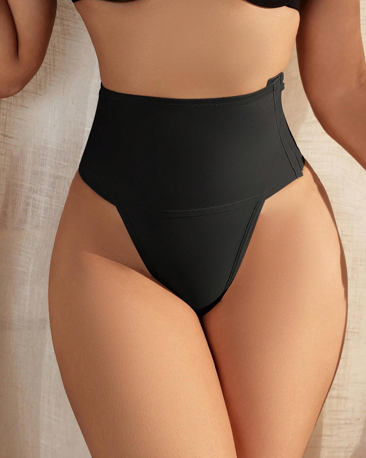 Shapewear Control Panties With Hook And Eye Closure And Thong Design  - By Qivii