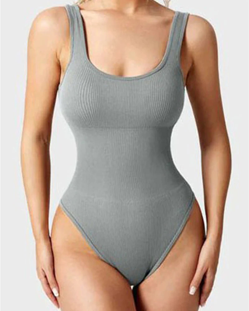 Women's Shapewear Bodysuits Sexy Ribbed Sleeveless Square Neck Tank Tops  - By Qivii