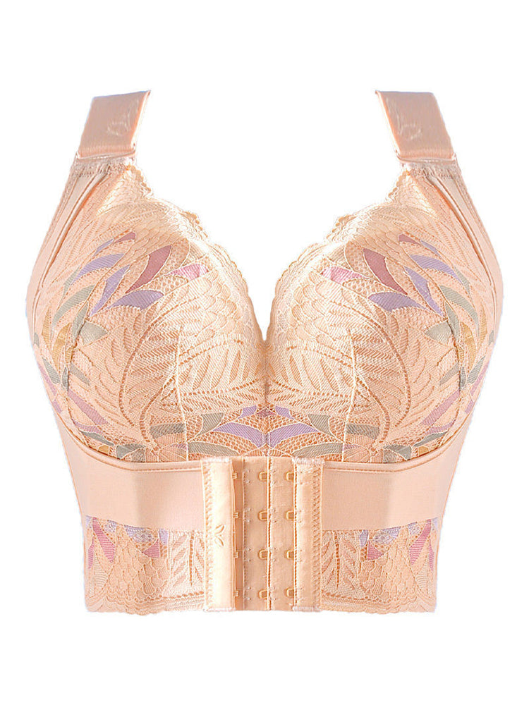 Women Side Support Longline Corset Wire-free Push Up Bra Adjustable Wide Straps  - By Qivii