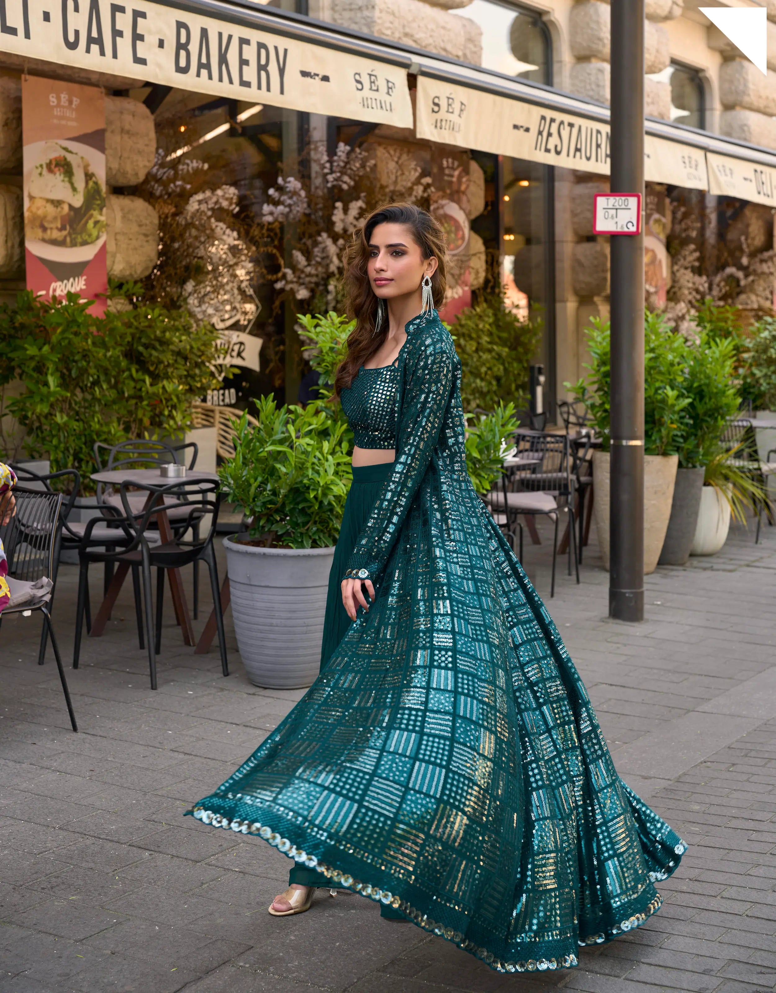 Deep Teal Heavy Embroidered Indo Western Set