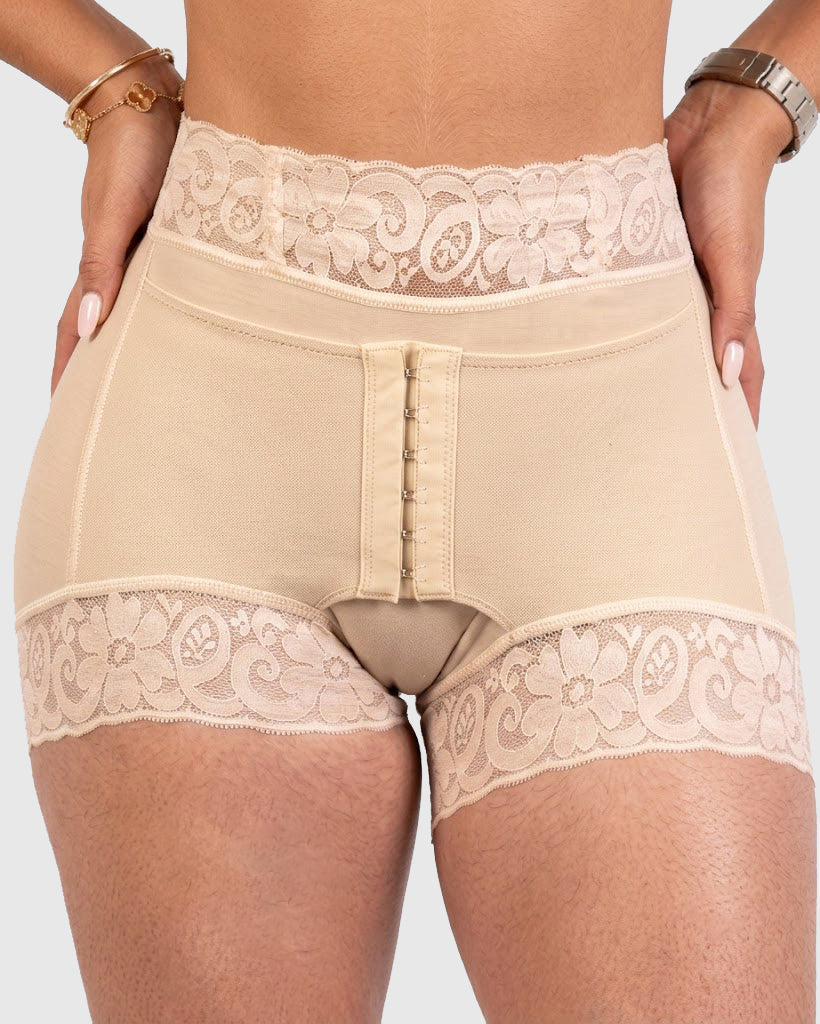 Front Hook Lace Waist Butt Lifting High Waist Shaping Shorts