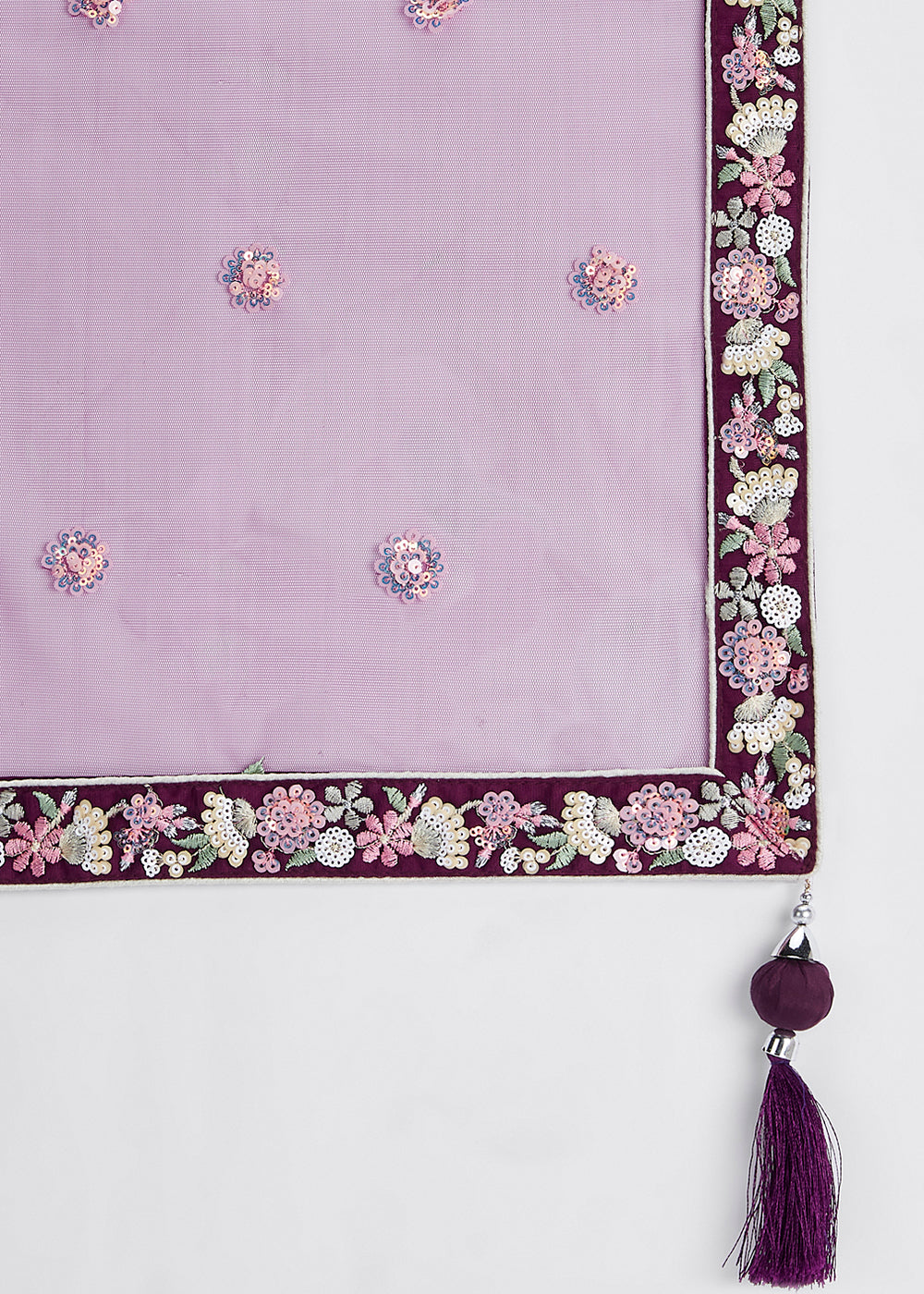 Tyrian Purple Net Lehenga Choli With Sequins & Thread Embroidery Work | Ready To Wear - qivii