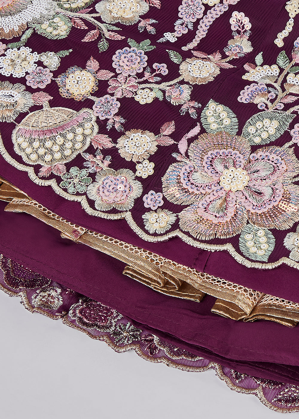 Tyrian Purple Net Lehenga Choli With Sequins & Thread Embroidery Work | Ready To Wear - qivii